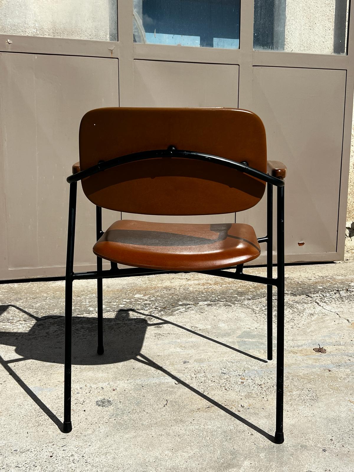 Paire de Fauteuils en métal, chêne vintage dans le goût de Pierre Paulin 1950
