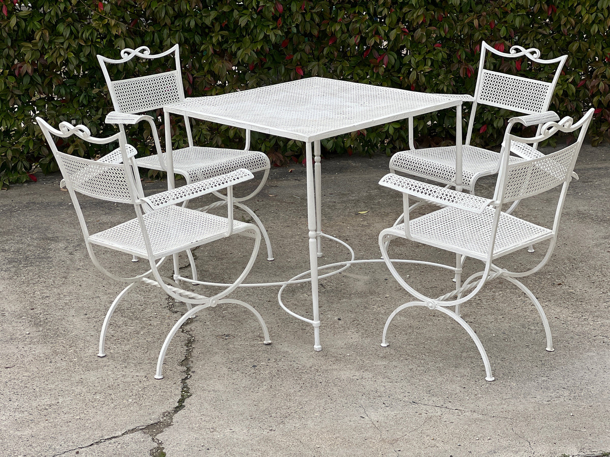 Ensemble de jardin vintage en fer forgé blanc Maison Jansen – Années 1960