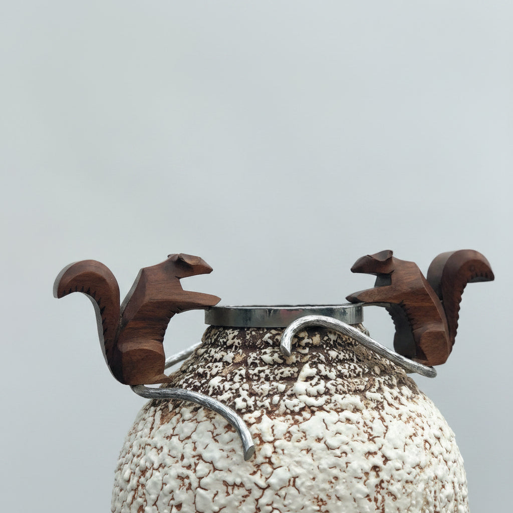 Pied de lampe Art Déco en céramique et bronze par André Villien, 1930s