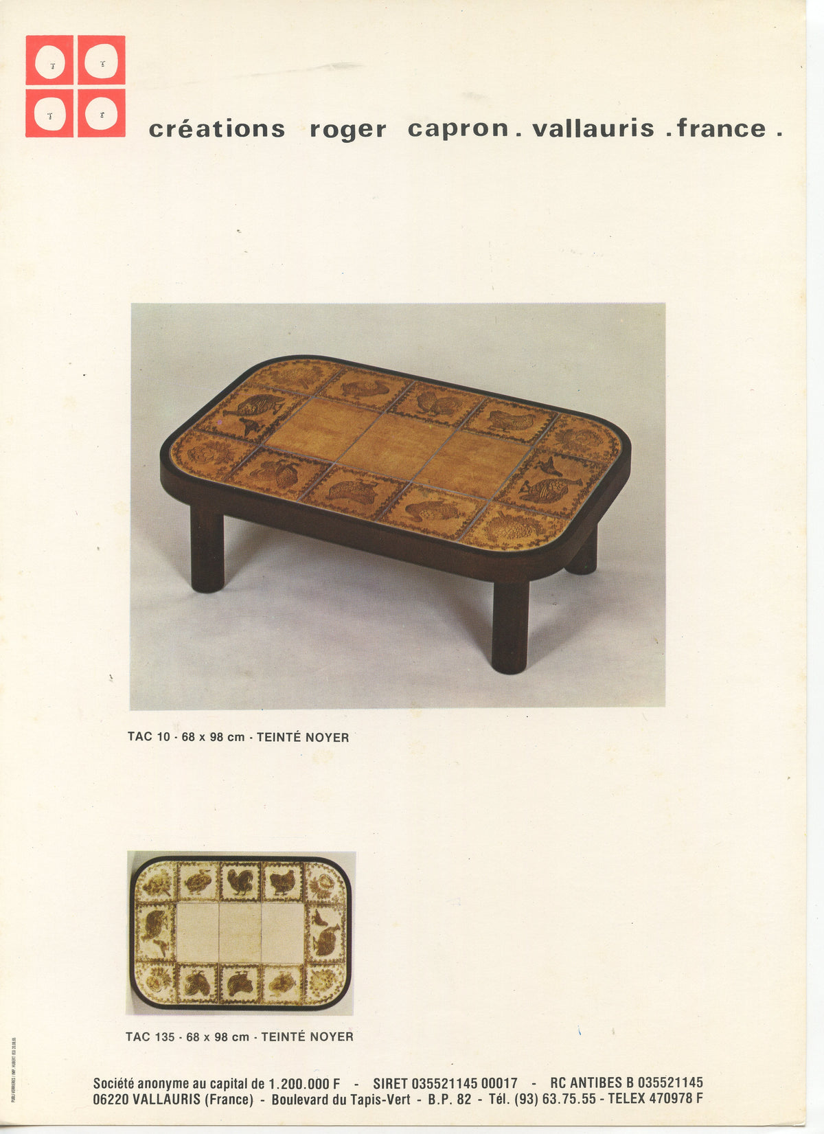 Rare table basse Roger Capron à décor d'animaux 1960