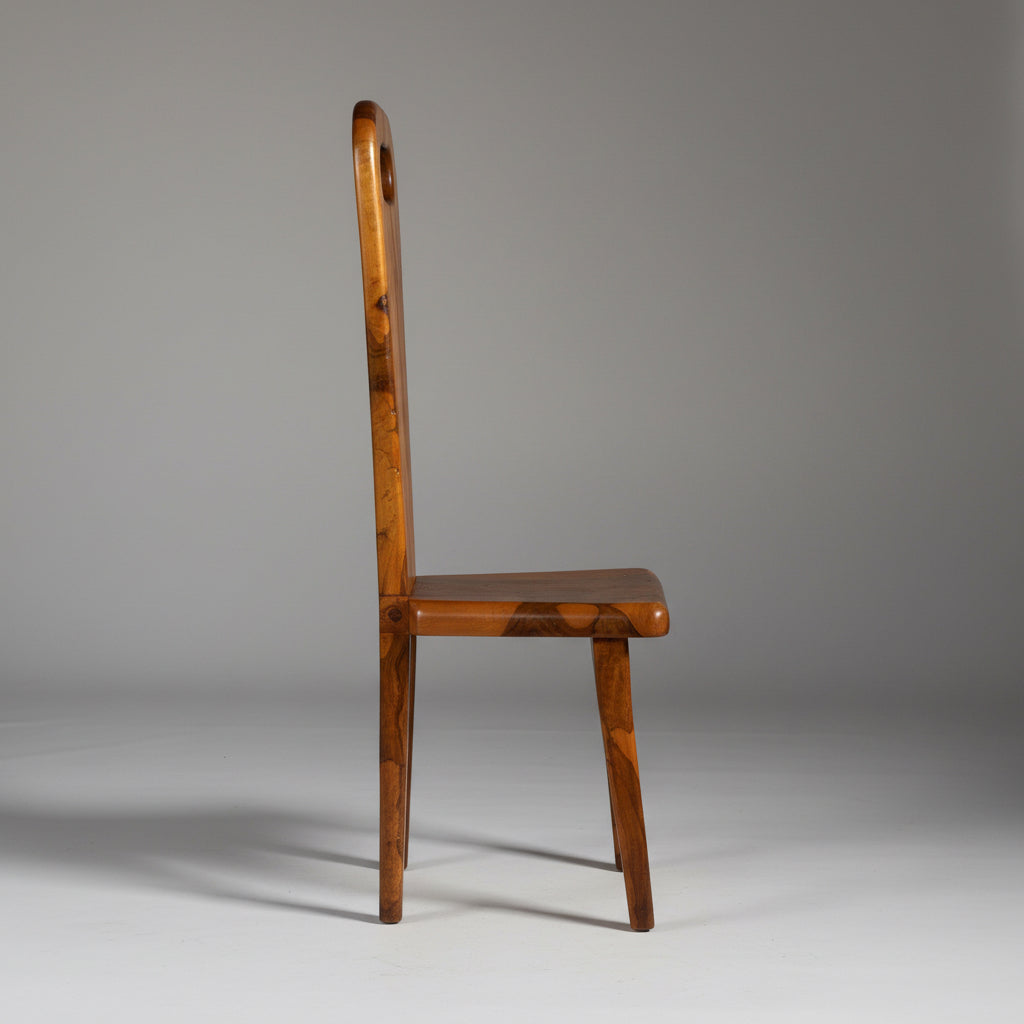 Ensemble de 6 chaises sculpturales en olivier massif, France, années 1960