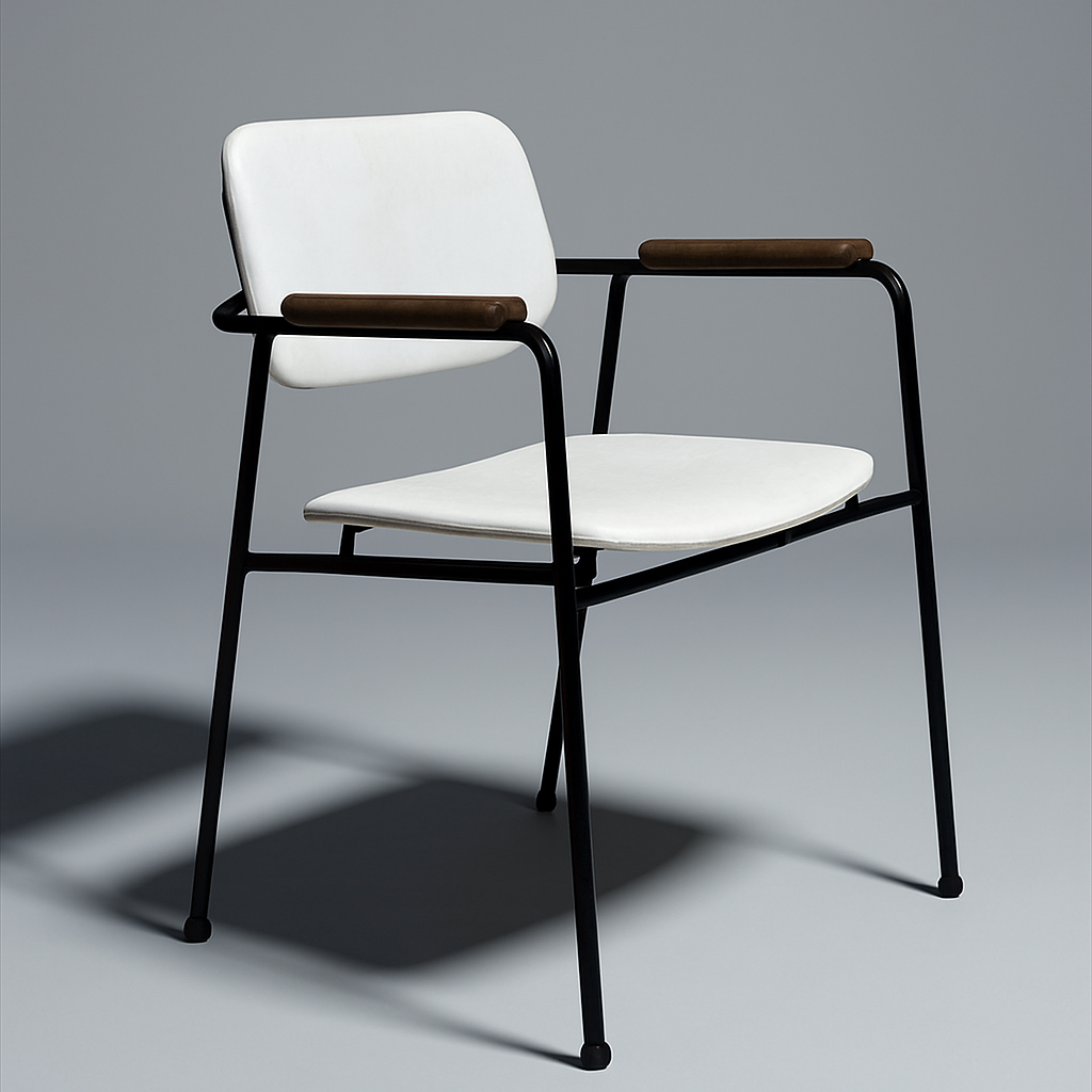 Fauteuil en métal, chêne et simili cuir vintage 1950