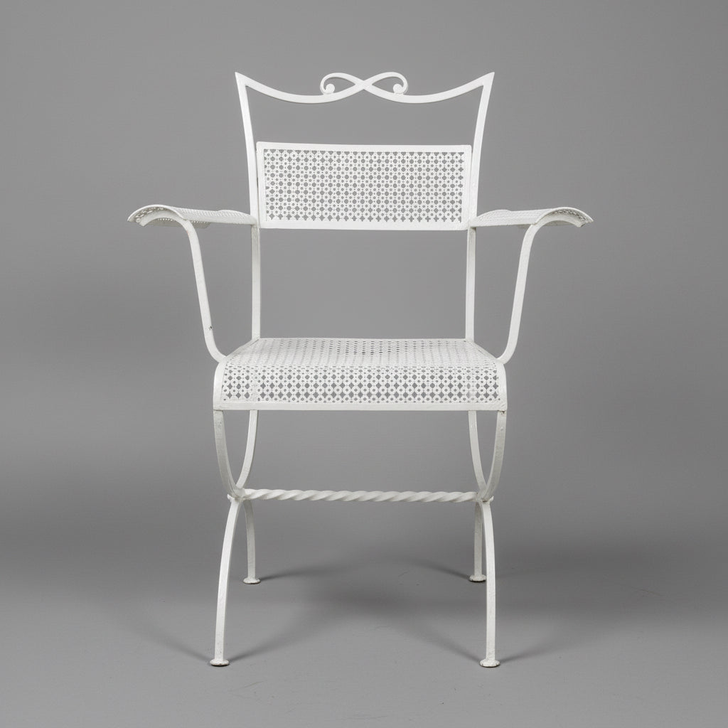 Ensemble de jardin vintage en fer forgé blanc Maison Jansen – Années 1960