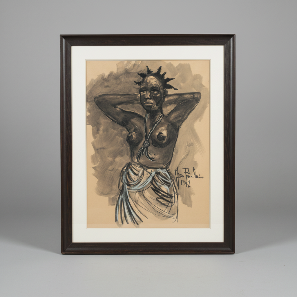 Dessin Gouache Charbon par Poulain Jean, 1947