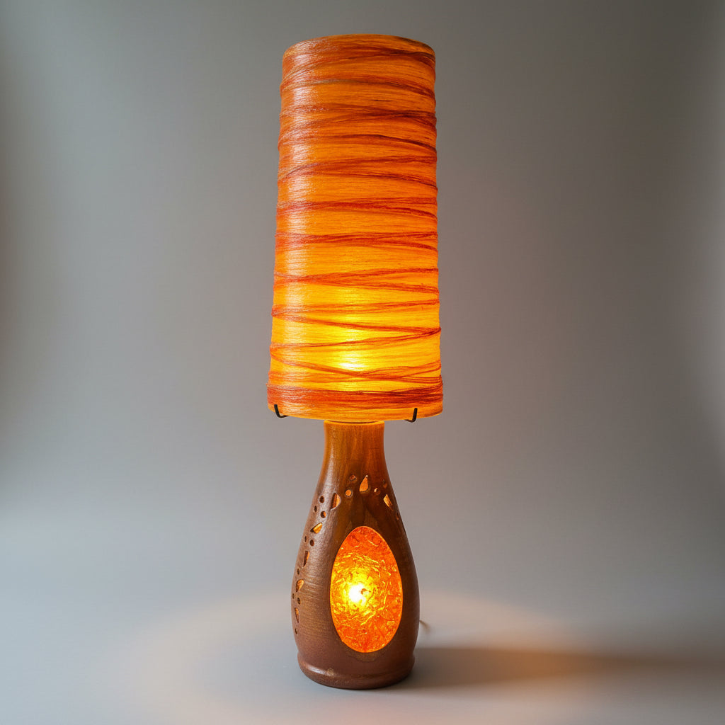 Lampe Accolay en terre cuite, abat jour résine à double éclairage 1960