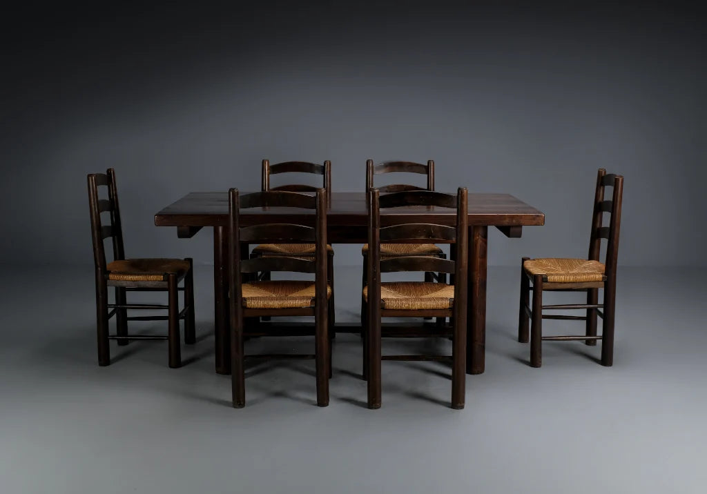 Table de salle à manger Georges Robert en pin et chêne 1960