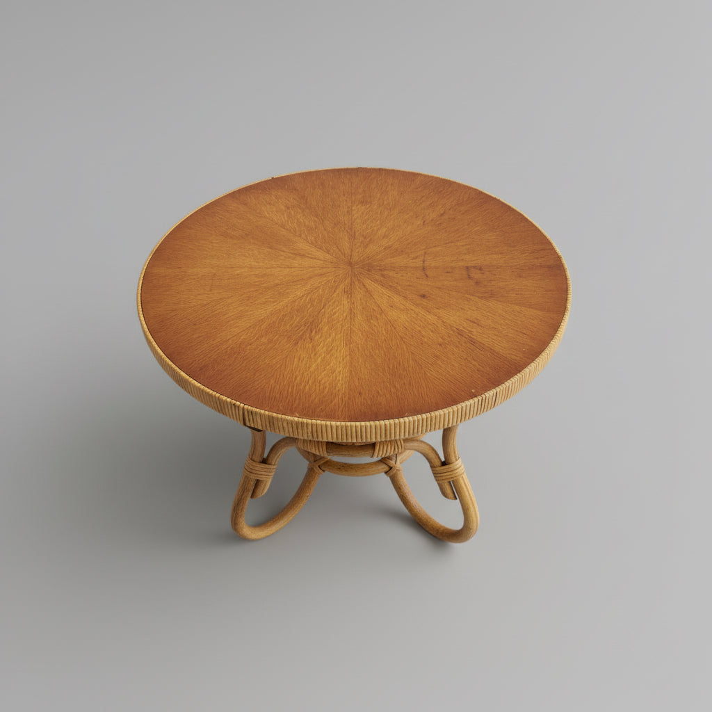 Table basse en bambou et rotin, plateau en bois 1960