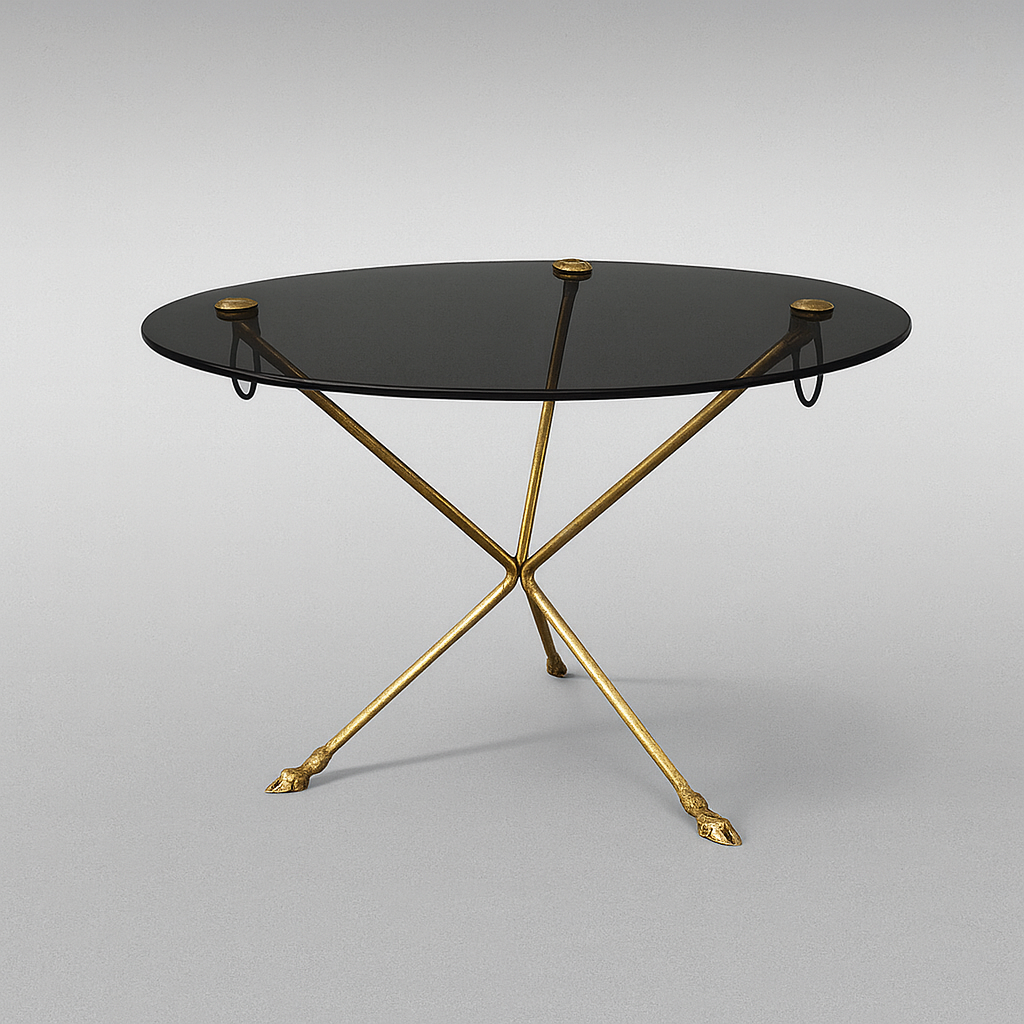 Table Basse Tripode en Verre et Laiton, dans le goût de Jansen 1970s
