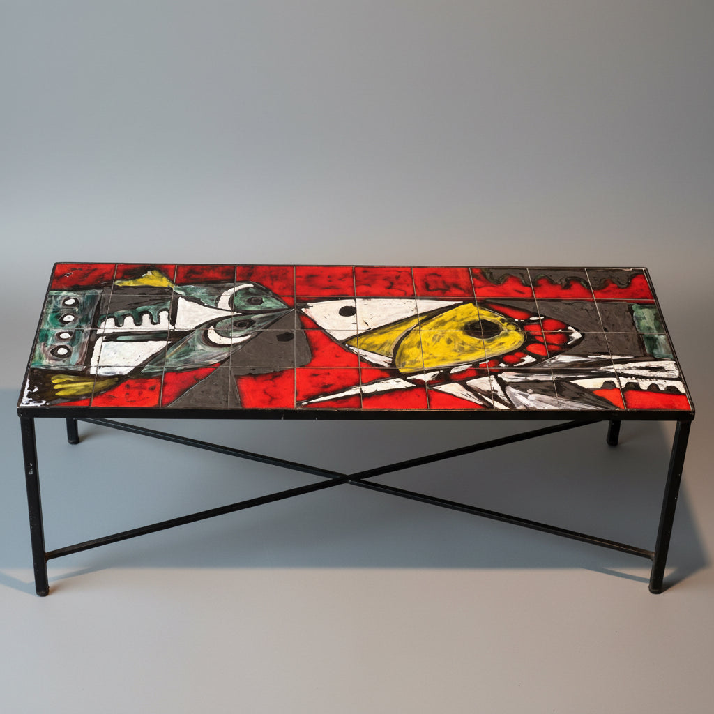 Table basse Janette et Georges Picard en céramique, Vallauris 1960