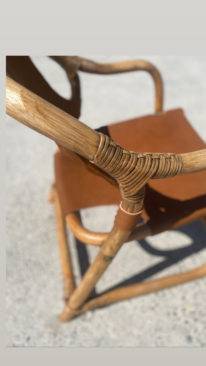 Fauteuil safari en bambou et cuir, Danemark, années 1960