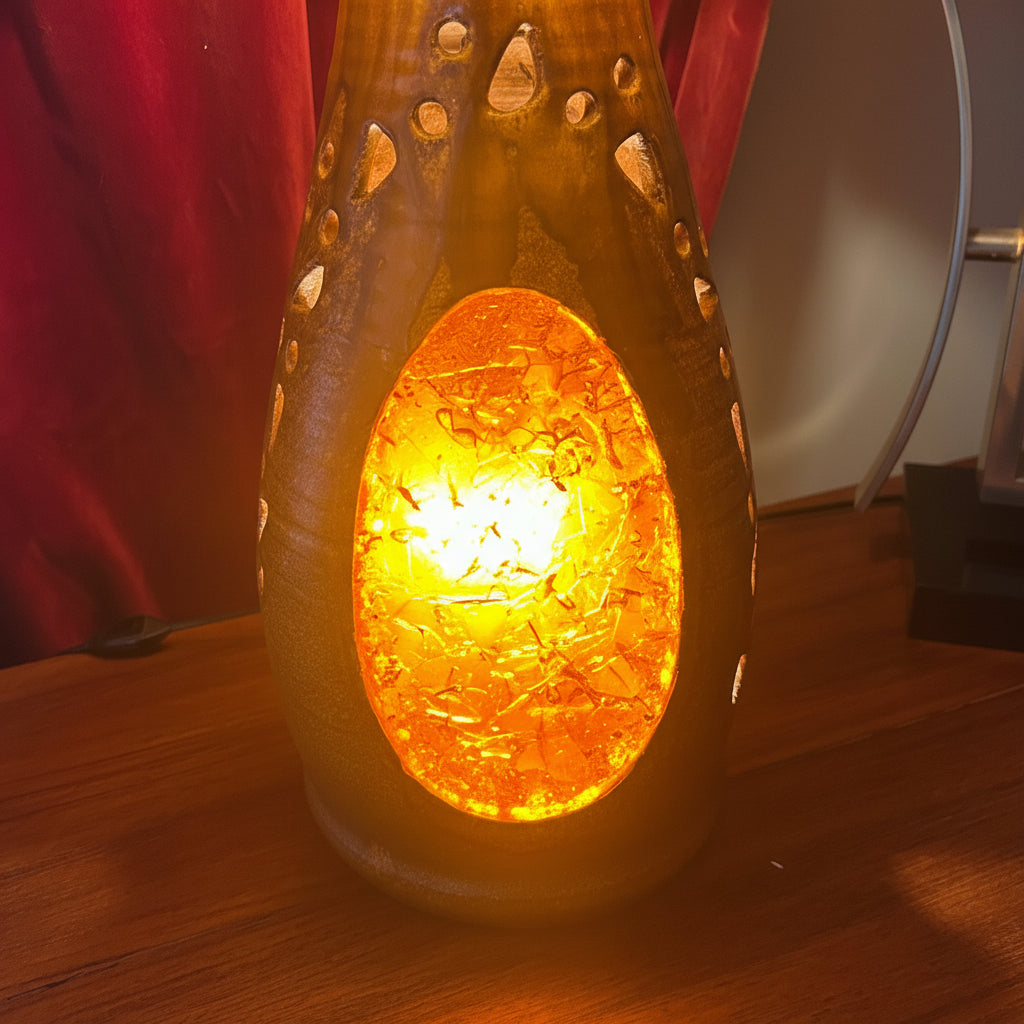 Lampe Accolay en terre cuite, abat jour résine à double éclairage 1960