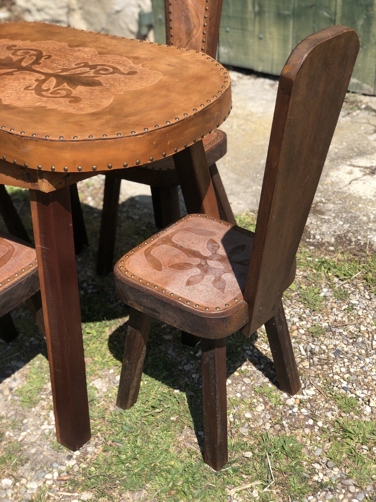 Table et Chaises de Salle à Manger Brutaliste en Cuir, 1960s, Set de 5