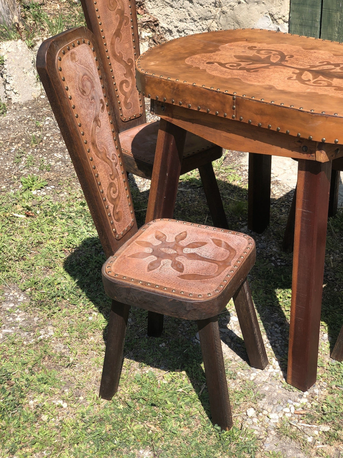 Table et Chaises de Salle à Manger Brutaliste en Cuir, 1960s, Set de 5