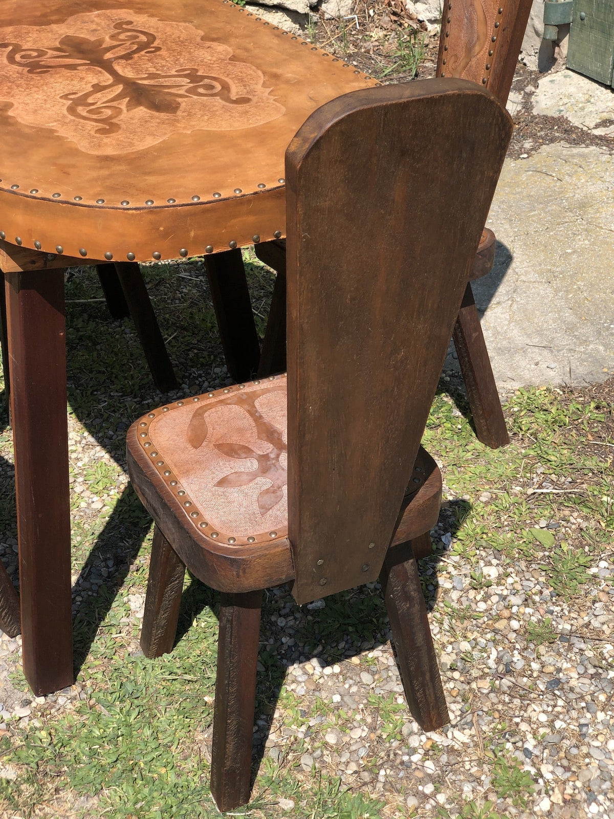 Table et Chaises de Salle à Manger Brutaliste en Cuir, 1960s, Set de 5