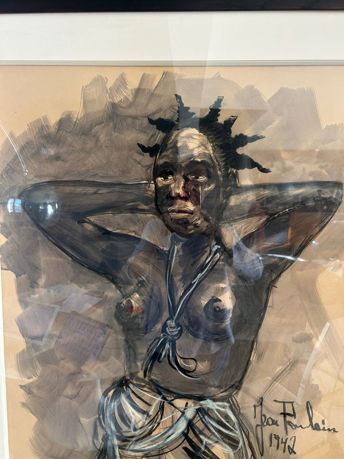 Dessin Gouache Charbon par Poulain Jean, 1947