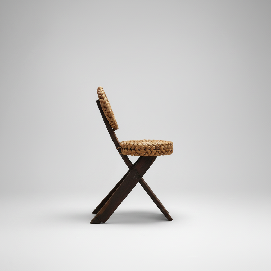 Chaise Audoux & Minet, France, 1950, en raphia tressé et bois