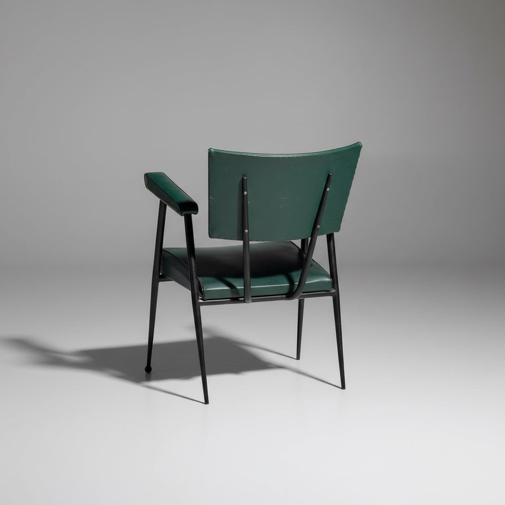 Fauteuil en skaï vert Colette Gueden, France, années 1950