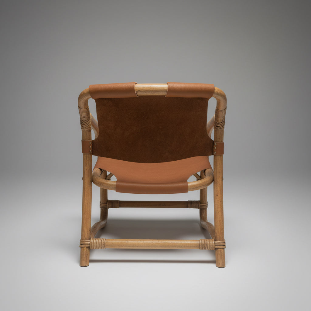 Fauteuil safari en bambou et cuir, Danemark, années 1960