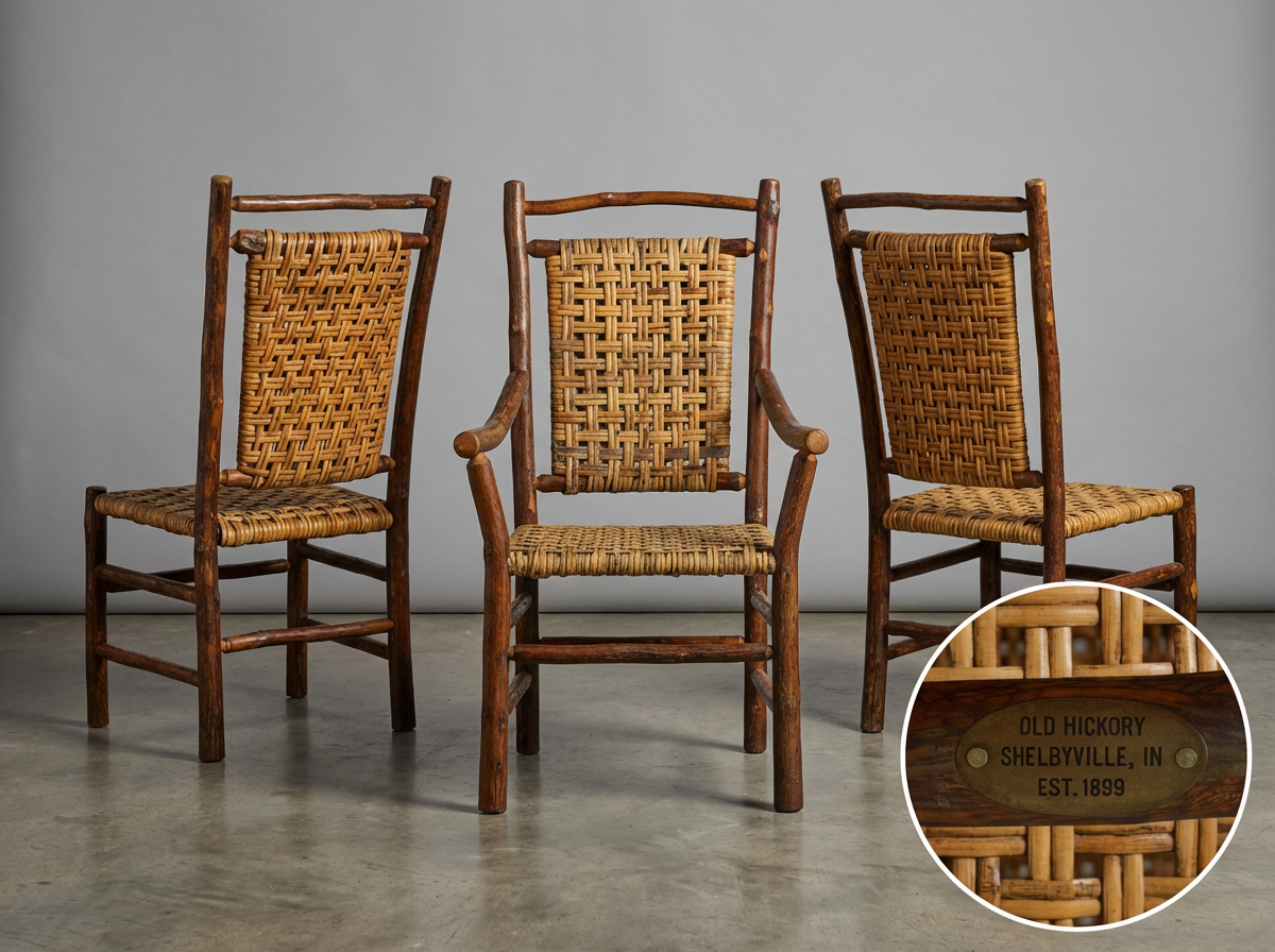 Ensemble de 10 chaises et 2 fauteuils Old Hickory 1960