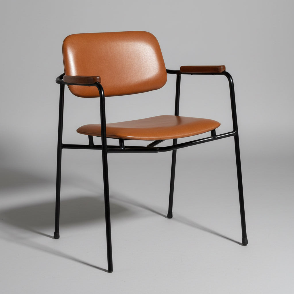 Paire de Fauteuils en métal, chêne vintage dans le goût de Pierre Paulin 1950