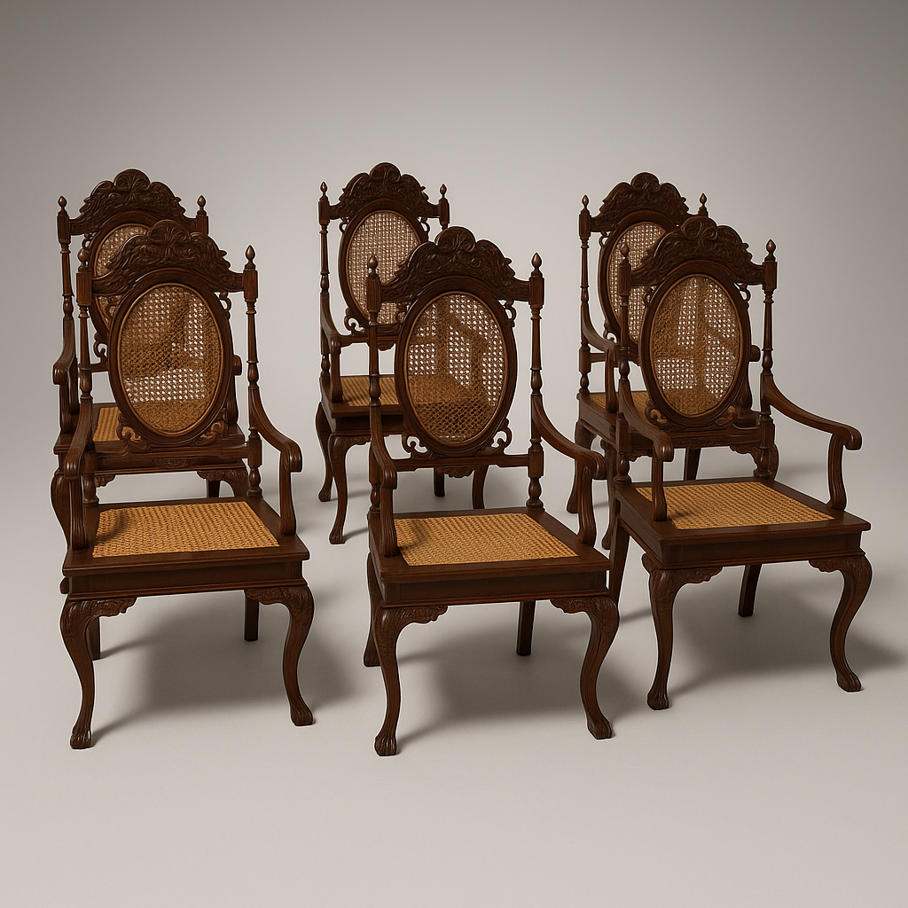 Fauteuils Médaillon en Bois Tourné et Sculpté, fin du 19ème Siècle, Set de 8