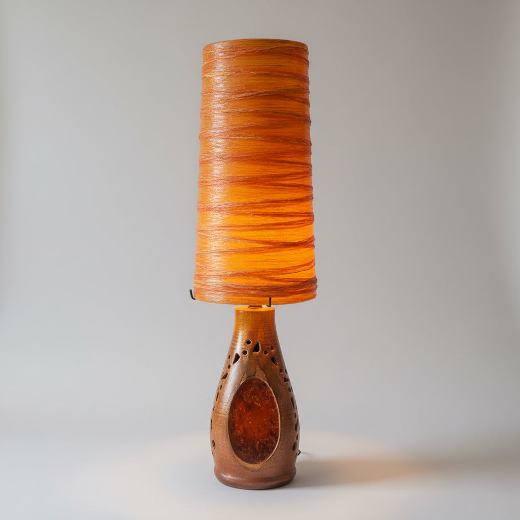 Lampe Accolay en terre cuite, abat jour résine à double éclairage 1960