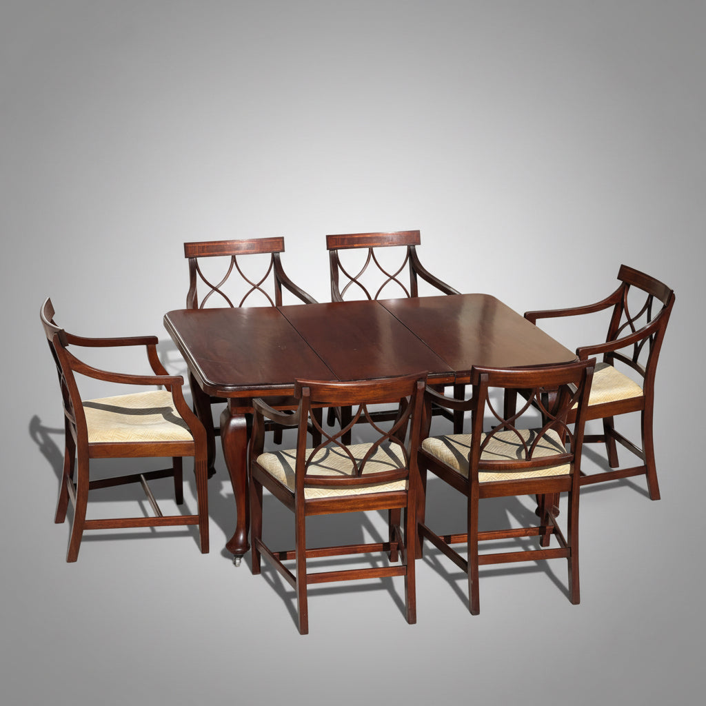 Ensemble de salle à manger : 1 table et 6 fauteuils en acajou, XXe siècle