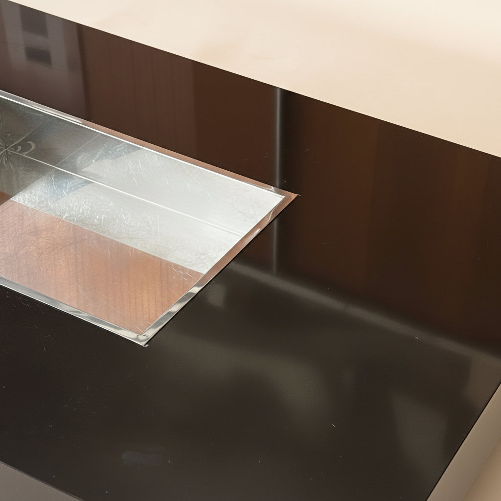 Table basse Willy Rizzo marron et acier brossé, Design Italien 1970