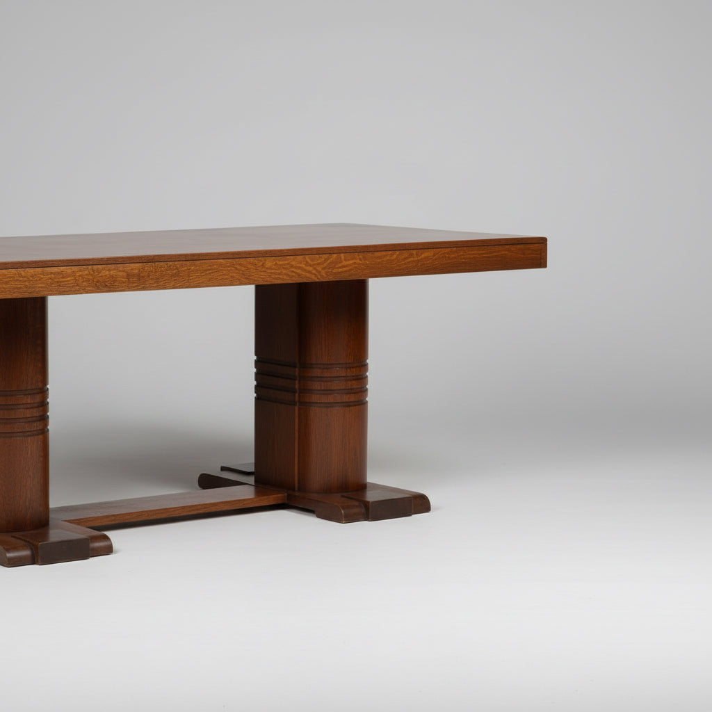 Table Art Déco française en chêne, Dudouyt, 1940