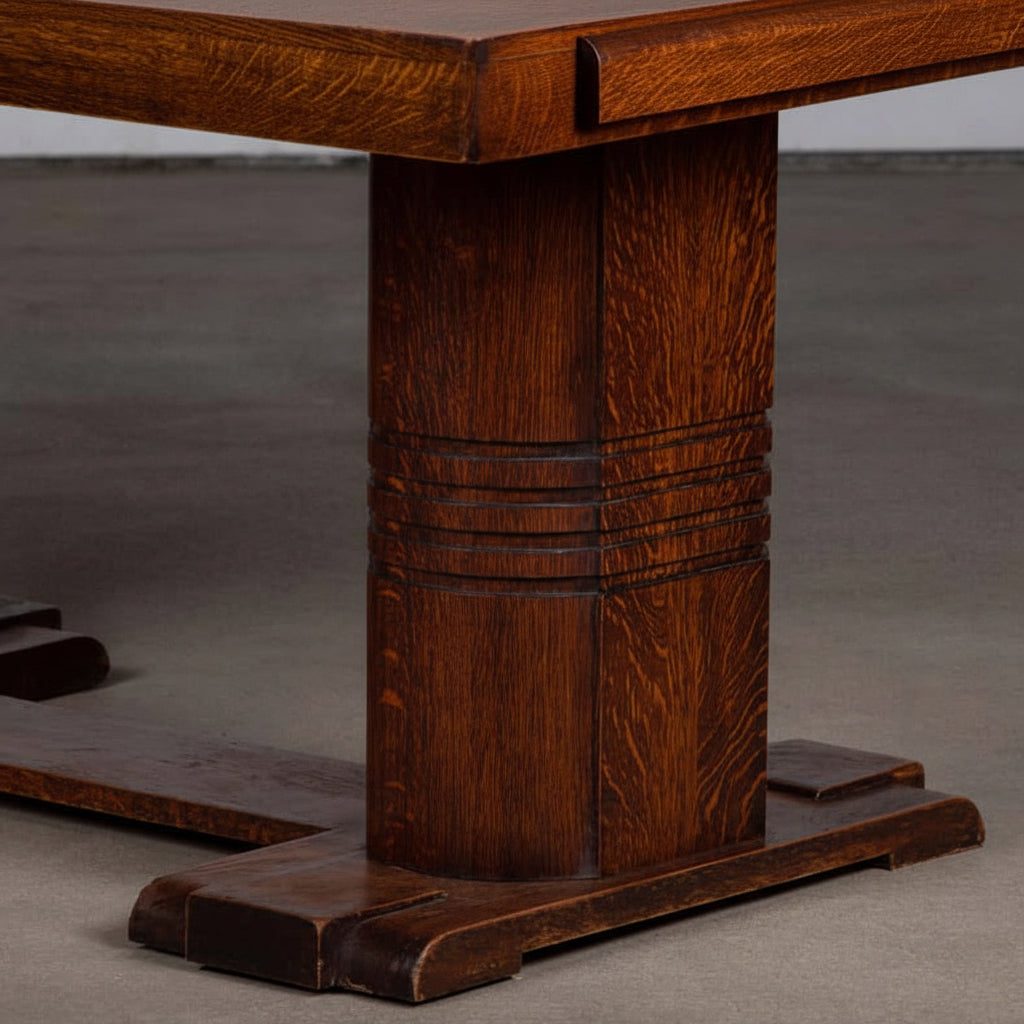 Table Art Déco française en chêne, Dudouyt, 1940