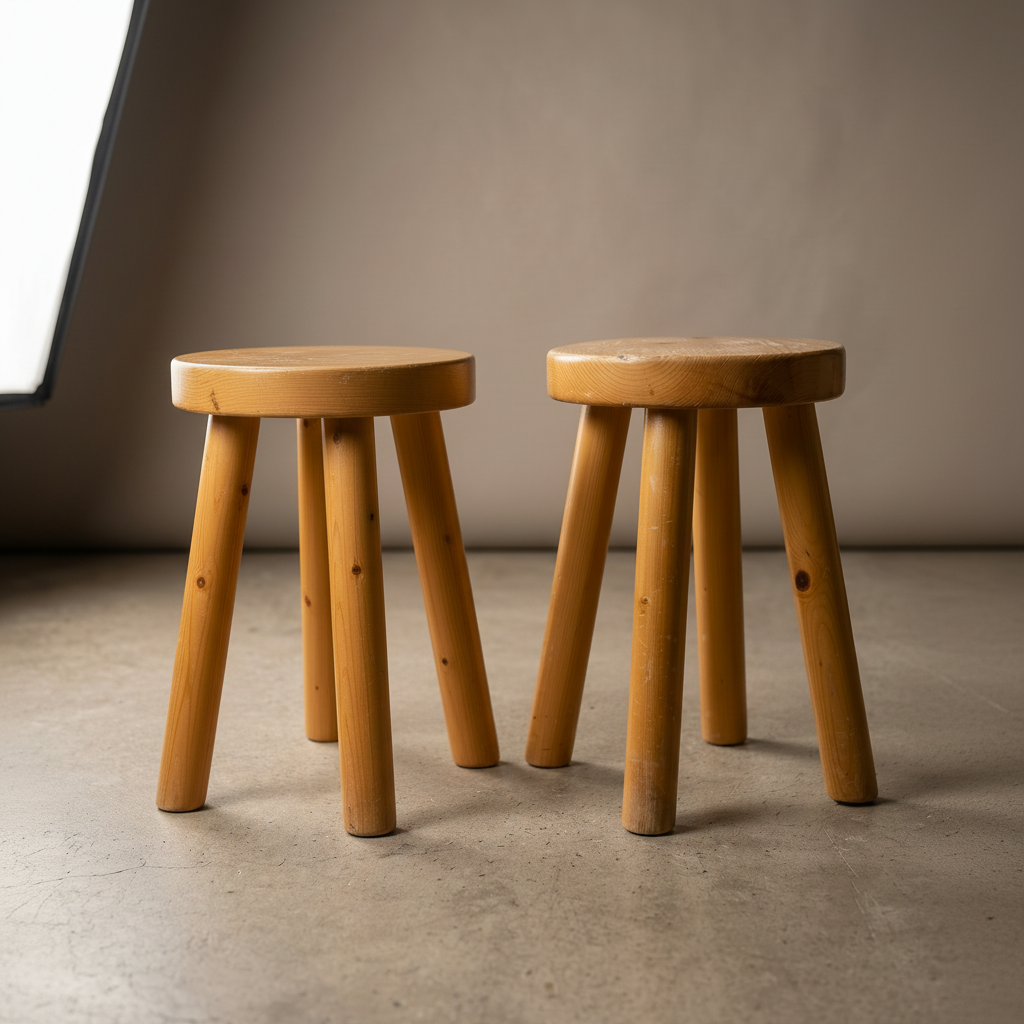 Paire de tabourets Charlotte Perriand, 1965, pour Les Arcs 1600