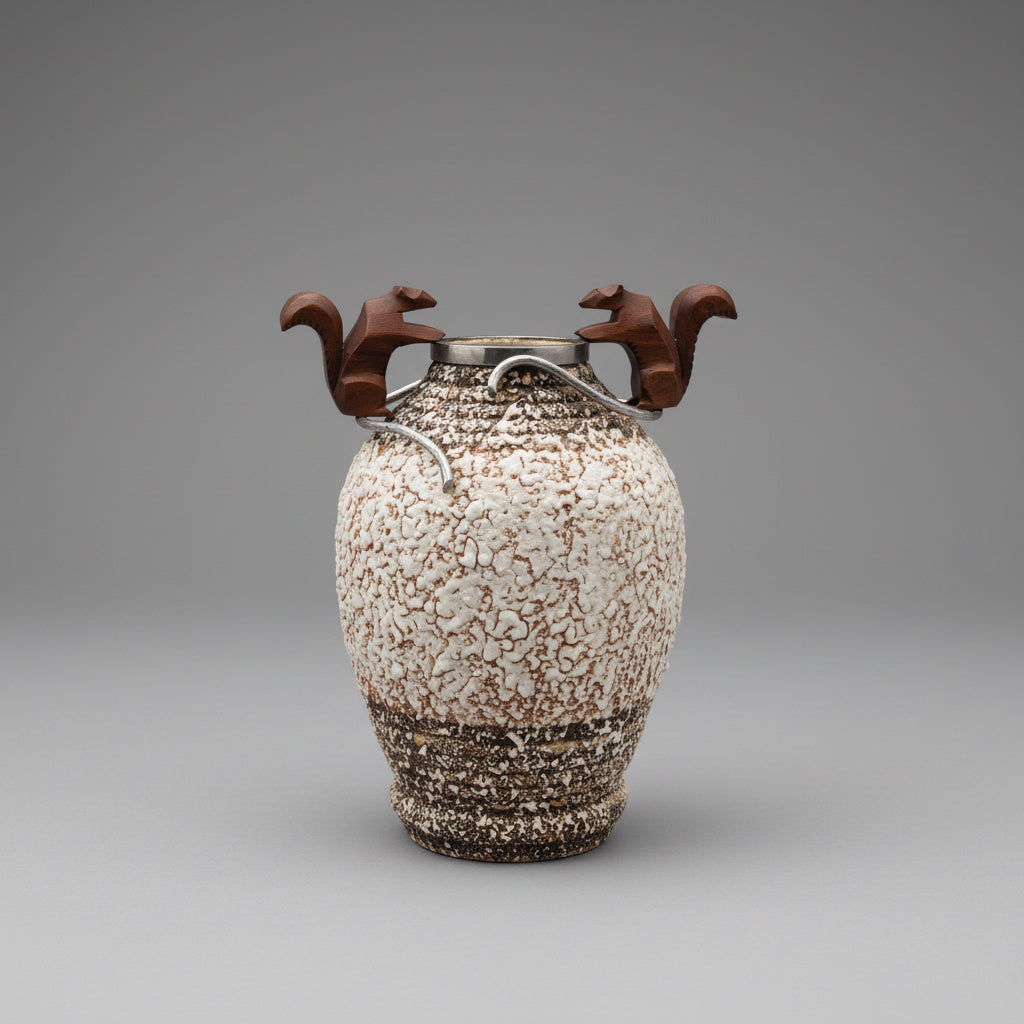 Pied de lampe Art Déco en céramique et bronze par André Villien, 1930s